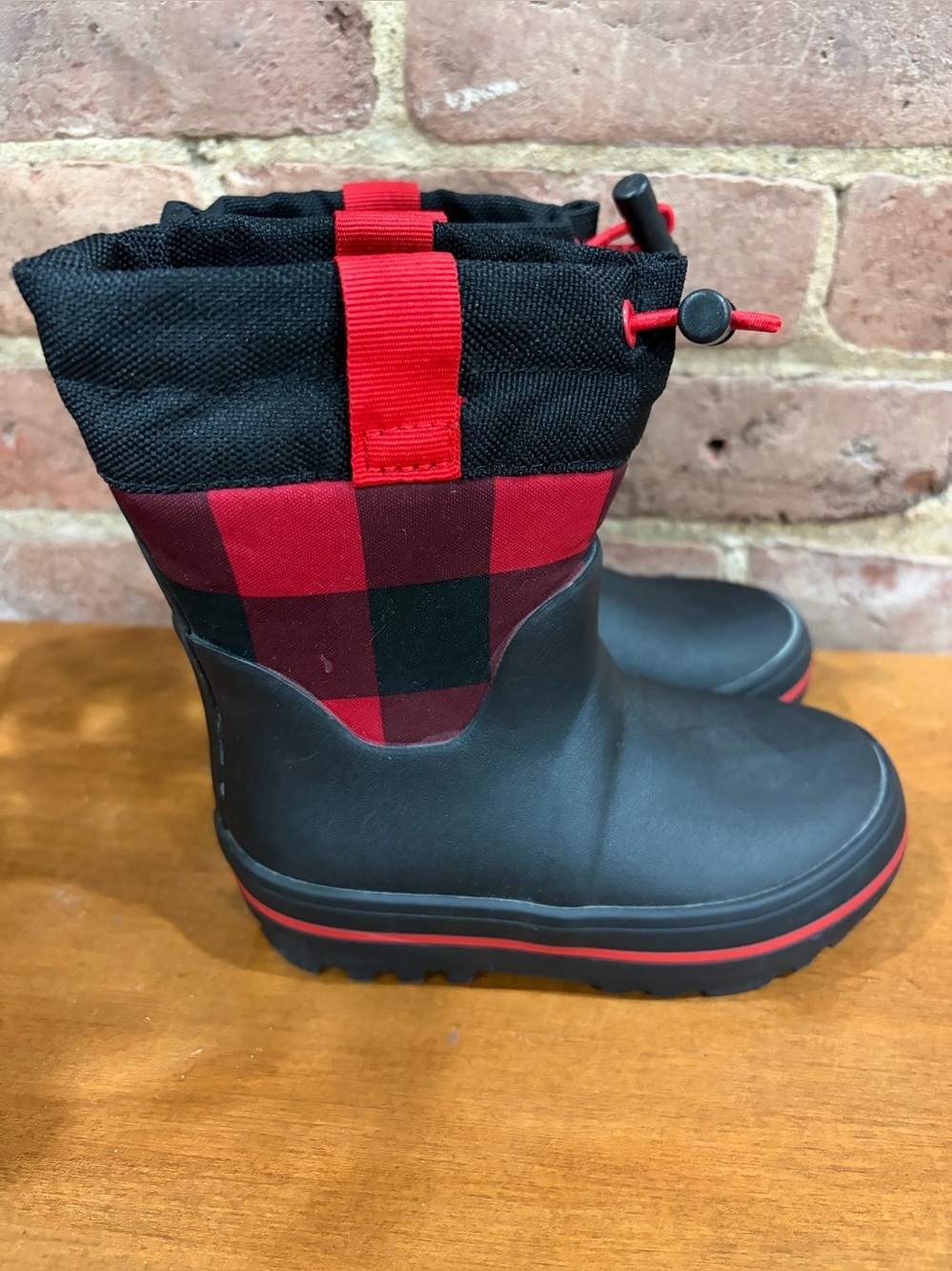 Cat & Jack red and black buffalo check plaid waterproof snow boots